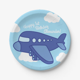 Airplanes and Jets Cute 1st Birthday Party Paper Plate