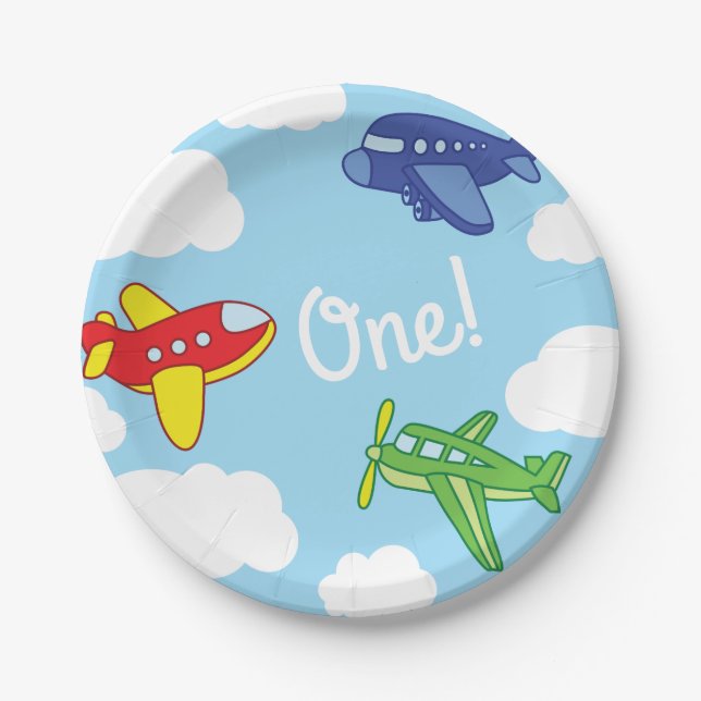 Airplanes and Jets Cute 1st Birthday Party Paper Plate (Front)