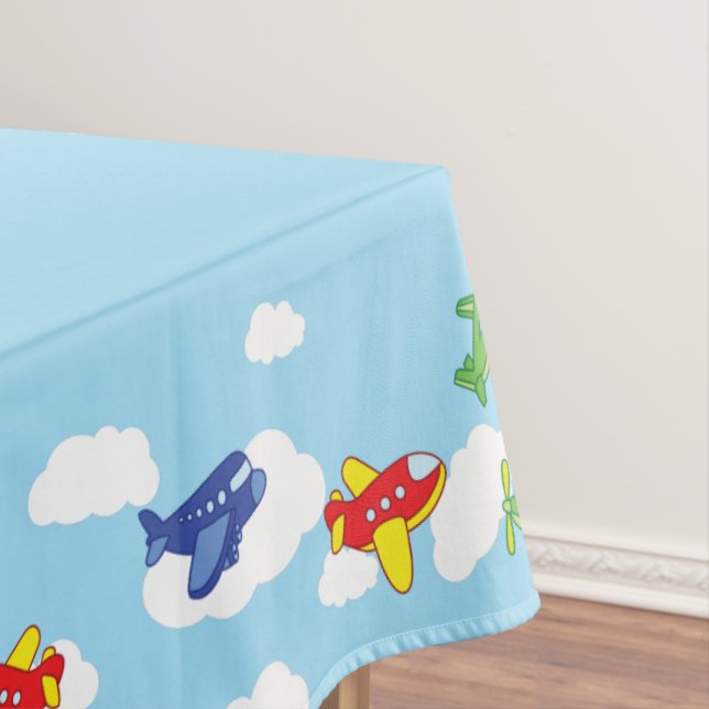 Airplanes and Jets Cute 1st Birthday Party Tablecloth (In Situ)