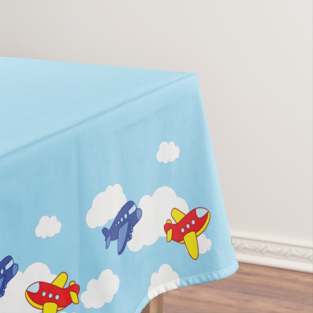 Airplanes and Jets Cute 1st Birthday Party Tablecloth (In Situ)