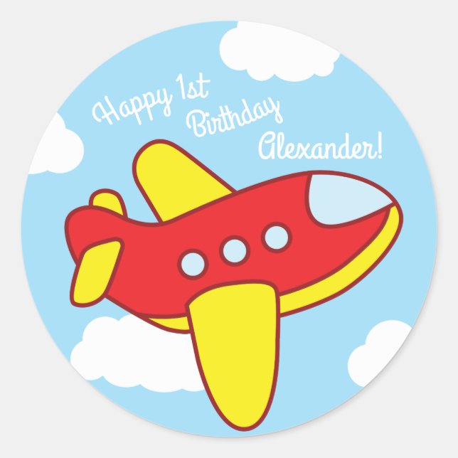 Airplanes and Jets Cute Kid's Birthday Party Classic Round Sticker (Front)