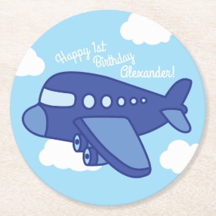 Airplanes and Jets Cute Kid's Birthday Party Round Paper Coaster