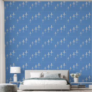 Airplanes Art, Dark Pastel Cornflower Blue Elegant Wallpaper