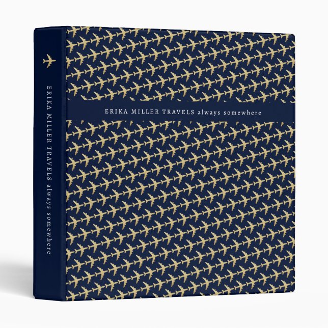 Airplanes (faux gold planes pattern) travel binder (Front/Spine)