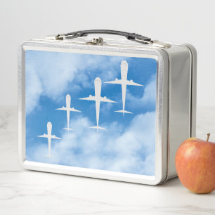 Airplanes Flying Amongst White Clouds, Blue Sky Metal Lunch Box