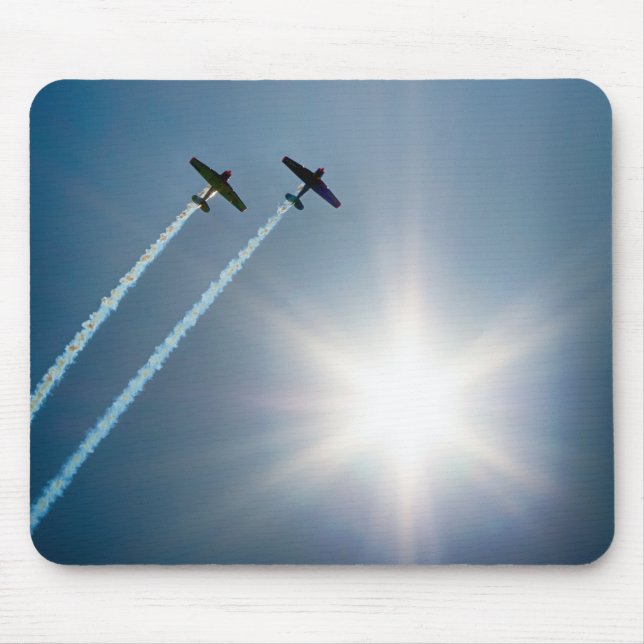 Airplanes Flying on Blue Sky with Sun. Mouse Pad (Front)