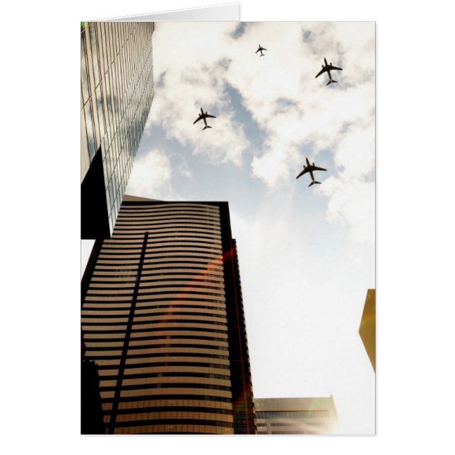 Airplanes flying over buildings (Front)