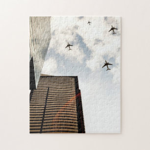 Airplanes flying over buildings jigsaw puzzle