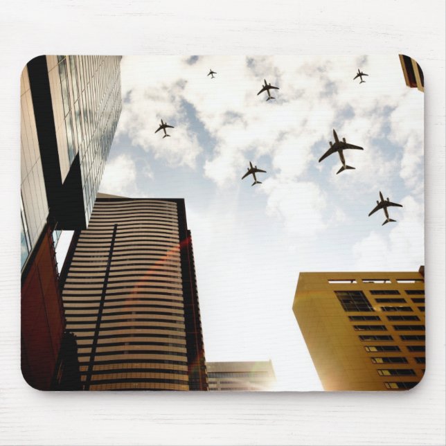 Airplanes flying over buildings mouse pad (Front)