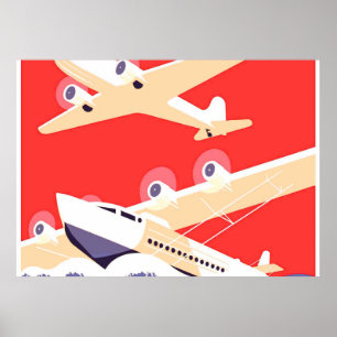 Airplanes Flying Vintage Propeller Planes Poster
