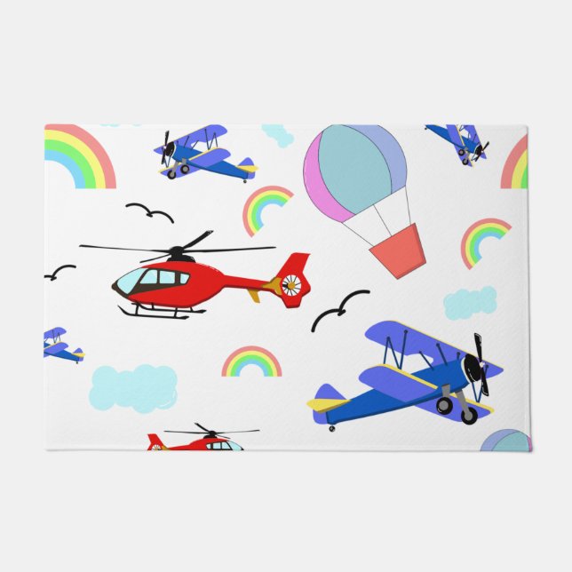 Airplanes, Helicopters, & Balloons Doormat (Front)