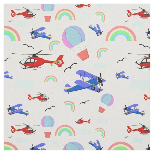 Airplanes, Helicopters, & Balloons Fabric (Swatch)