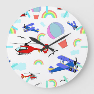 Airplanes, Helicopters, & Balloons Large Clock