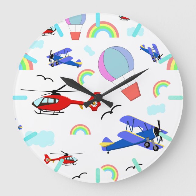 Airplanes, Helicopters, & Balloons Large Clock (Front)