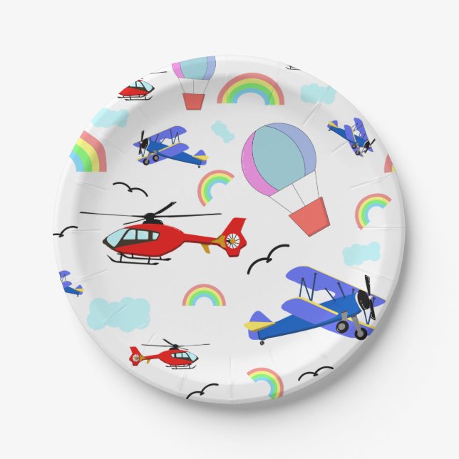Airplanes, Helicopters, & Balloons Paper Plate (Front)