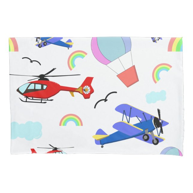 Airplanes, Helicopters, & Balloons Pillowcase (Front)