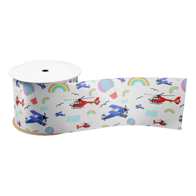 Airplanes, Helicopters, & Balloons Satin Ribbon (Spool)