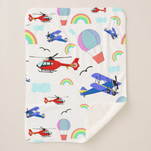 Airplanes, Helicopters, & Balloons Sherpa Blanket