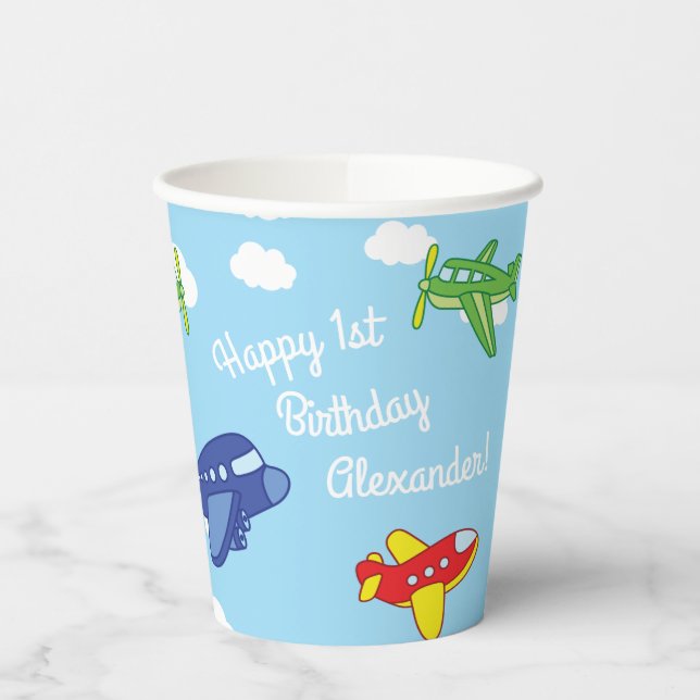 Airplanes Jets Birthday Party Cute Kids 1st  Paper Cups (Left)