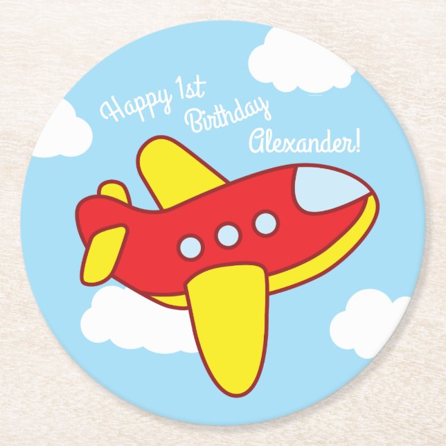Airplanes Jets Cute Kid's Birthday Party Round Paper Coaster (Front)