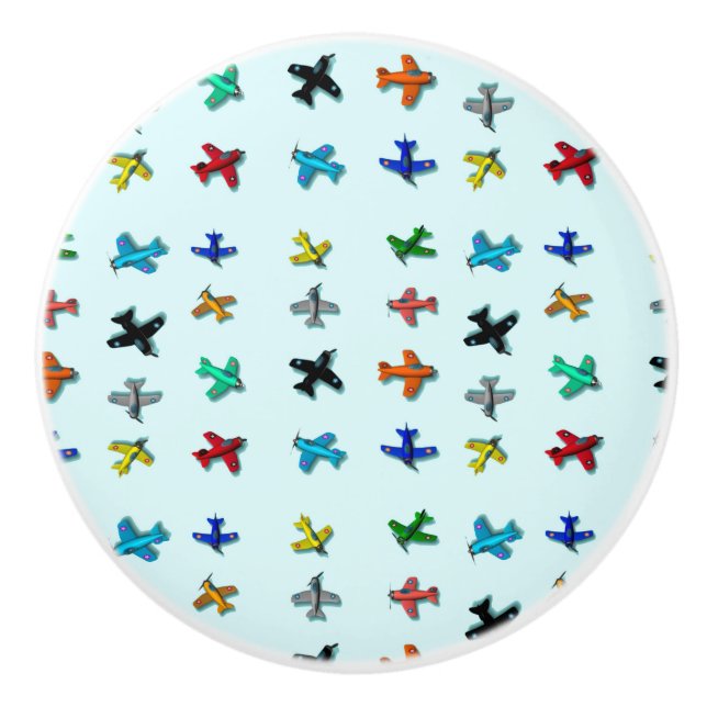 Airplanes Light Blue Ceramic Pull (Front)