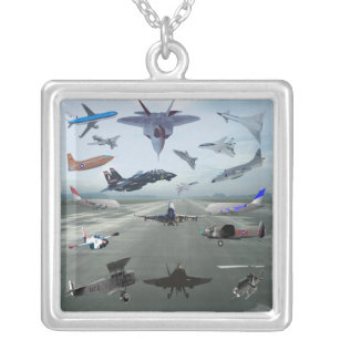 AIRPLANES ON A CAROLINA BLUE SKY SILVER PLATED NECKLACE