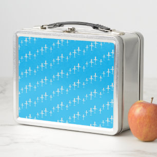 Airplanes on Sky Blue Pattern Metal Lunch Box