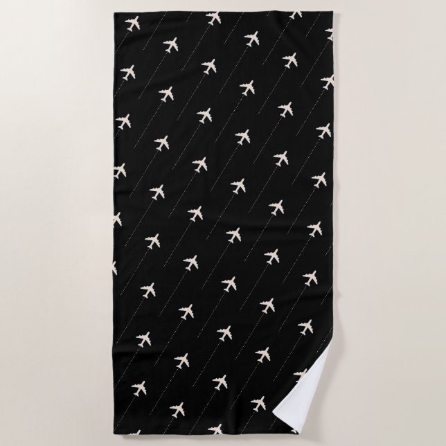 airplanes pattern black beach towel for the pilot (Front)