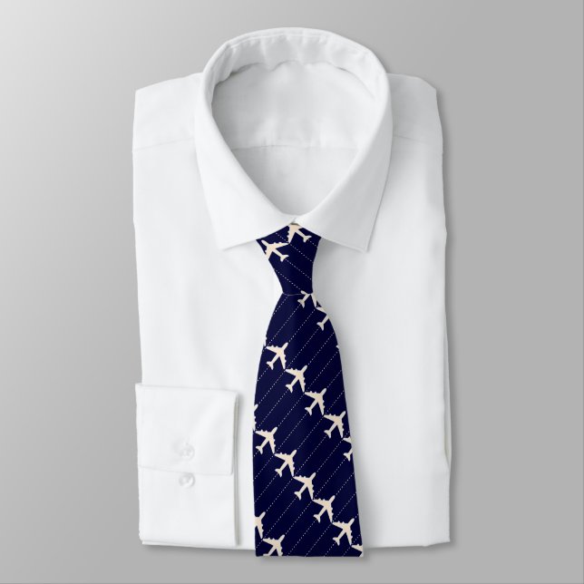 Airplanes Pattern Blue Tie (Tied)