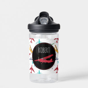 Airplanes Pattern Custom Name Water Bottle