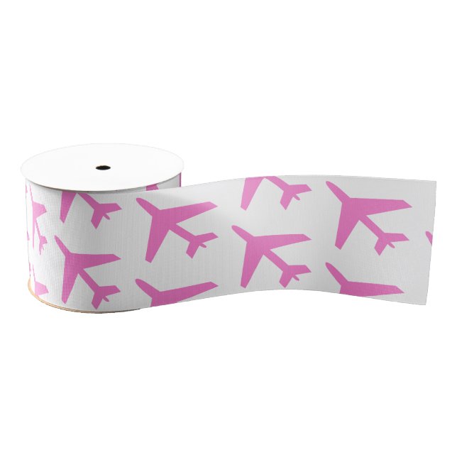 Airplanes Pink Travel Pilot Aviation Flight Crew  Grosgrain Ribbon (Spool)