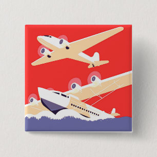 Airplanes Poster Art Vintage Propeller Planes 2 Inch Square Button