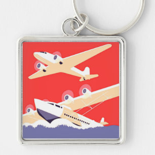 Airplanes Poster Art Vintage Propeller Planes Keychain