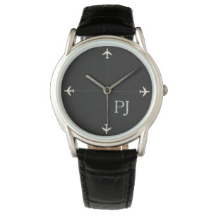 airplanes with initials, stylish black watch
