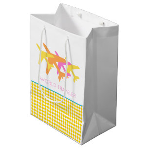 Airplanes WORLD TRAVELER Passport Pilot Flight Medium Gift Bag