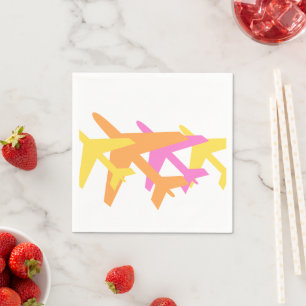 Airplanes Yellow Orange Pink Aviation Flight Fun Napkin