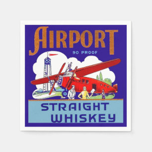 Airport Airplane Pilot Fly Trip Vintage Whiskey Ad Napkin