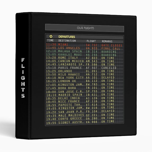 Airport Board Flights (customizable) Binder (Front/Spine)