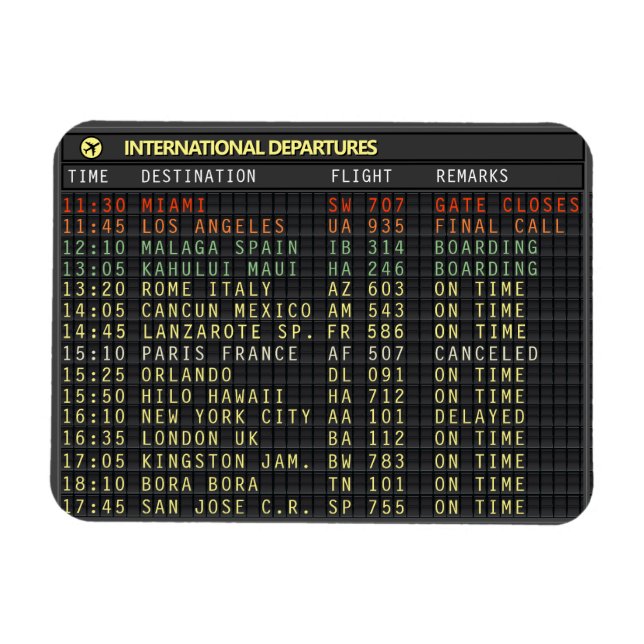 Airport Board (text customizable) Magnet (Horizontal)