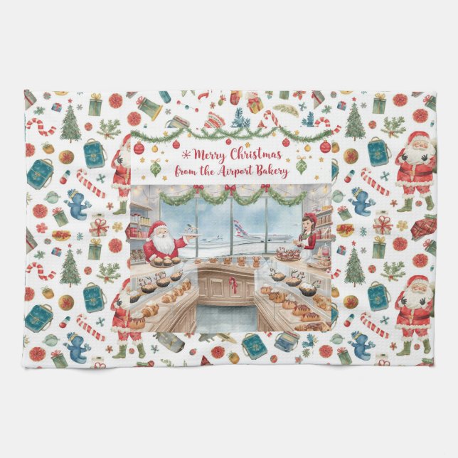 Airport Christmas themed with Santa Claus Kitchen Towel (Horizontal)