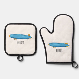 Airship cartoon illustration oven mitt & pot holder set