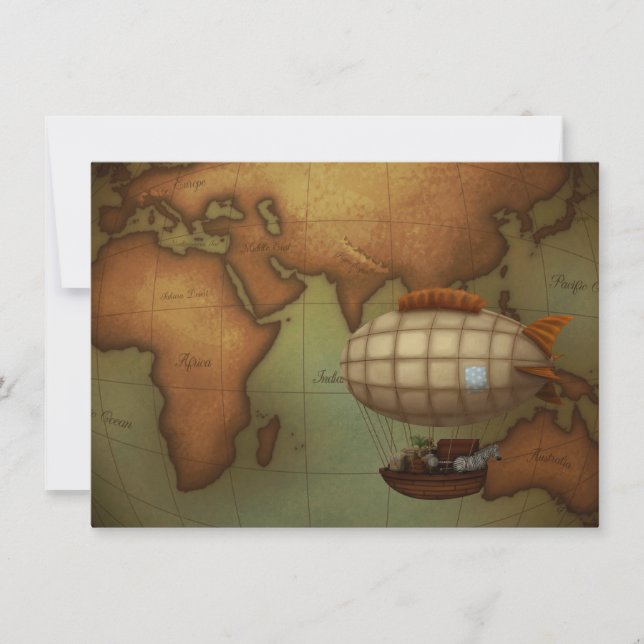 Airship Flying Over Eastern Hemisphere Map Card (Front)