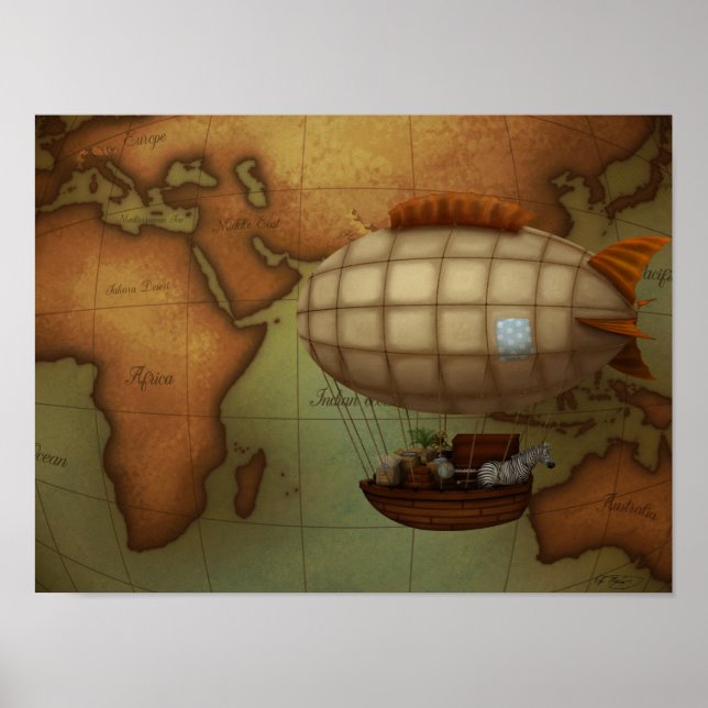 Airship on Expedition Over Eastern Hemisphere Mini Poster (Front)