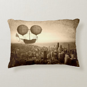 Airship Over Chicago Accent Pillow