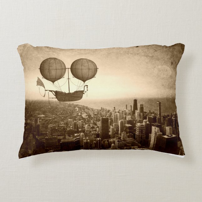 Airship Over Chicago Accent Pillow (Front)