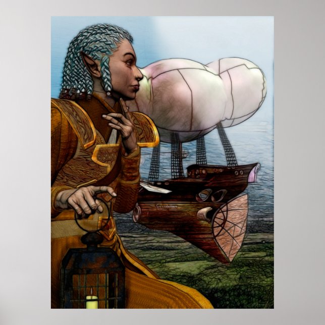 Airship Steampunk Science Fiction Art Poster (Front)