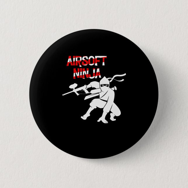 Airsoft Ninja Paintball Player Paintball Marker Gi 2 Inch Round Button (Front)