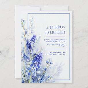 Airy Blue Muscari Watercolor Floral Frame Wedding Invitation