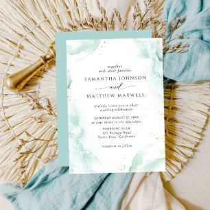 Airy Blue Turquoise Aquarelle Faire-part de mariag