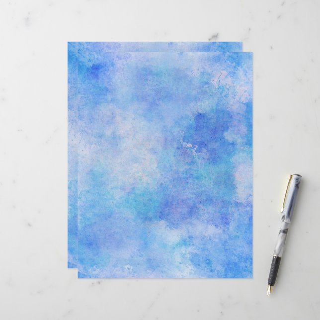 Airy Blue Watercolor Wash Scrapbook Paper (Front/Back In Situ)